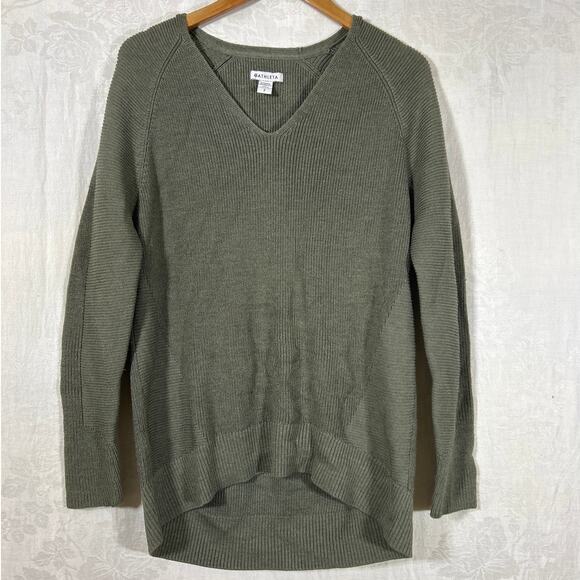Athleta Sweater Small Olive Green Ribbed V Neck Long - Picture 1 of 9